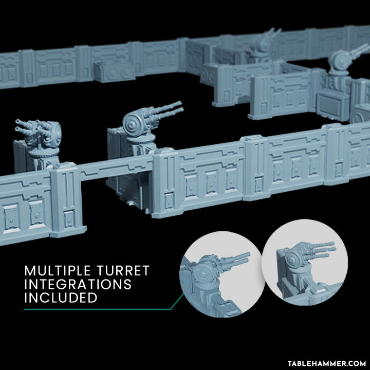 Modular scifi wall system with turrets | STL Files - Tablehammer