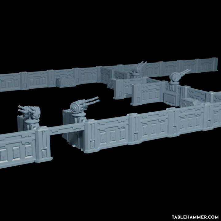 Modular scifi wall system with turrets | STL Files - Tablehammer