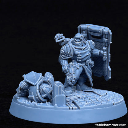 Forgeheart Medicus (space dwarf combat medic with shield) | STL Files - Tablehammer