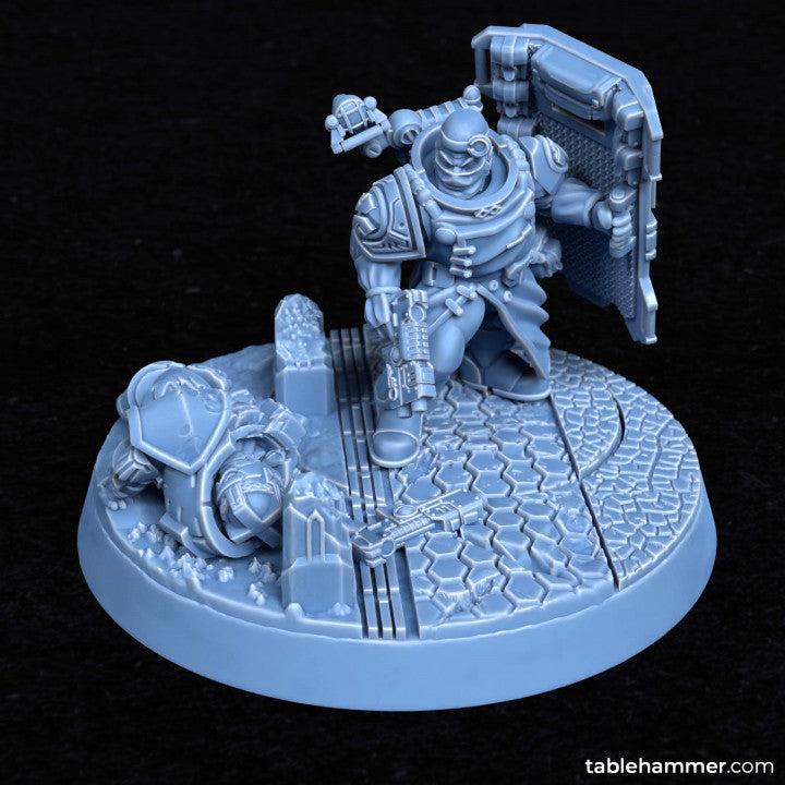 Forgeheart Medicus (space dwarf combat medic with shield) | STL Files - Tablehammer