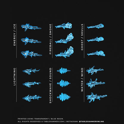 MAGIC EFFECTS FULL BUNDLE (18 EFFECTS INCLUDING FIRE, ICE, LIGHTNING, DEATH, SHOCKWAVE) | STL Files - Tablehammer